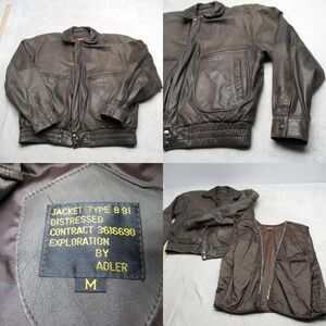 VTG Adler B91 Leather Flight Jacket Men‎ Factory Distress Brown Removable Liner